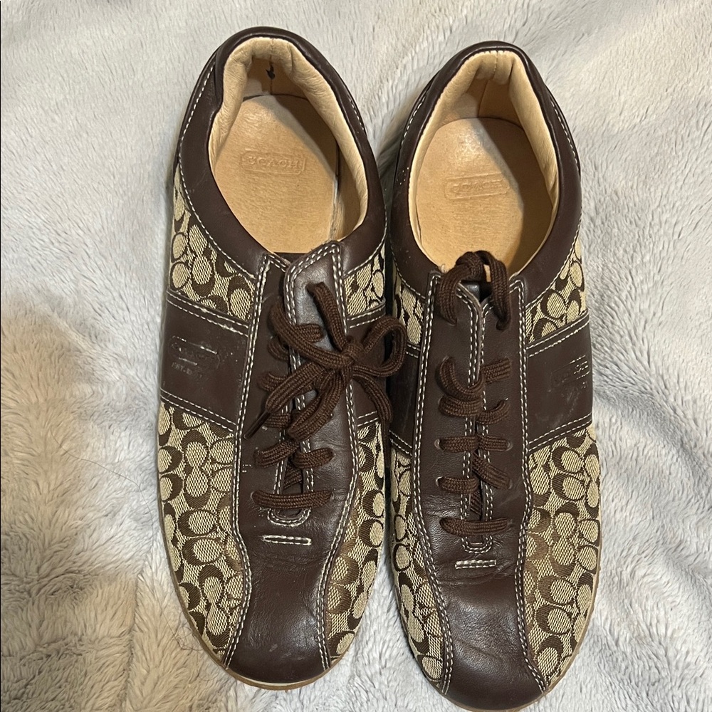 Coach Leather and Canvas Sneakers in Brown and Tan